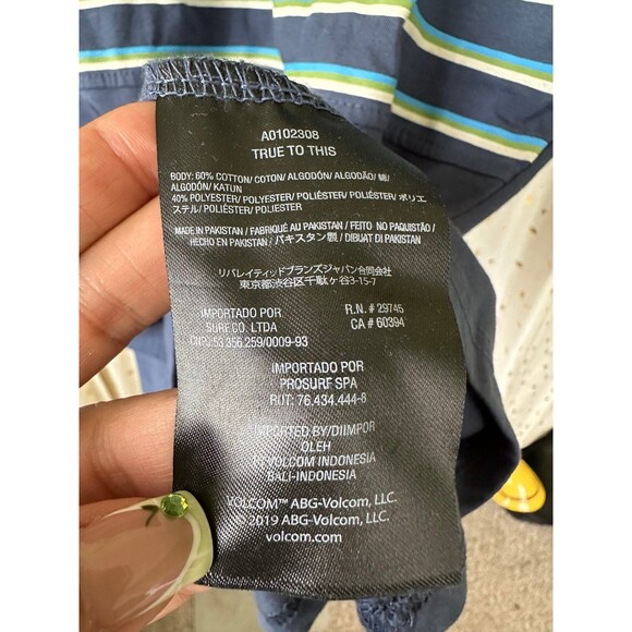 NWOT Volcom Men's Blue Striped Embroidered Logo Short Sleeve T-Shirt L - Picture 5 of 6